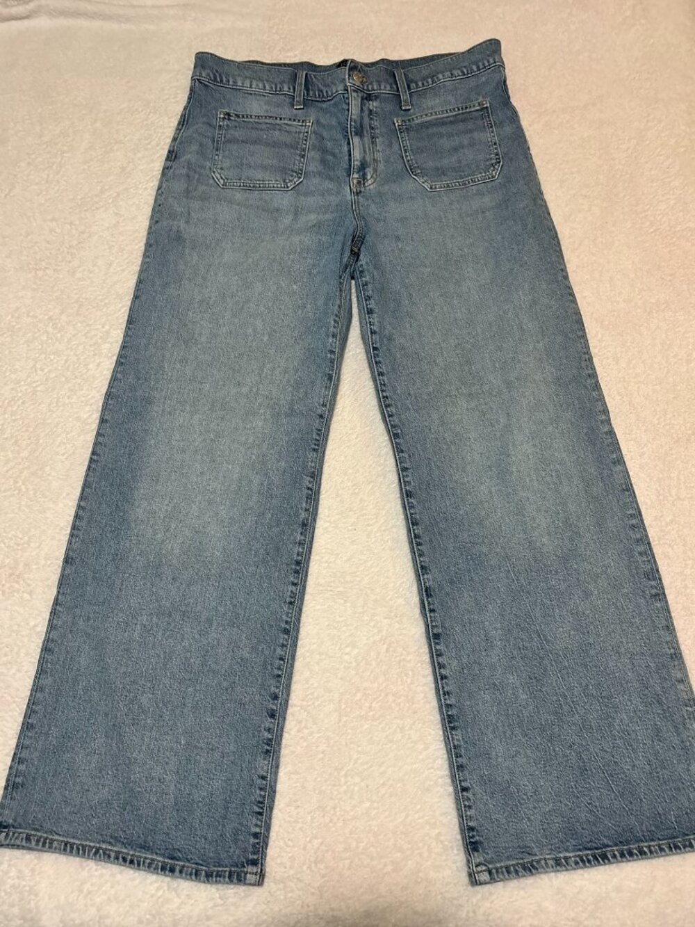 J Crew Light Wash Full Length Slim Wide Leg Jeans Size 31 Front Pocket